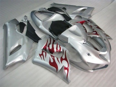 Prata Vermelho Chamas Carenagem Moto ZX6R 2005-2006