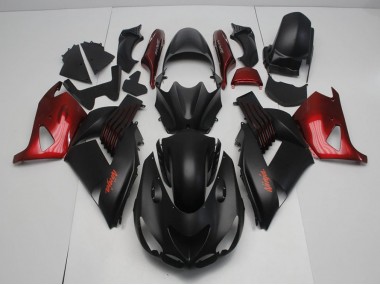 Preto Fosco & Vermelho Carenagem Moto ZX14R ZZR 1400 2006-2011