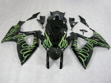 Preto Verde Chama Carenagem Moto GSXR 600 K6 2006-2007